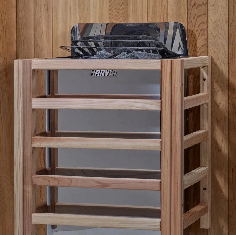 Close Up View Of The Harvia Heater Inside The Golden Designs Gargellen 5-Person Hybrid Outdoor Sauna | GDI‐8125‐01