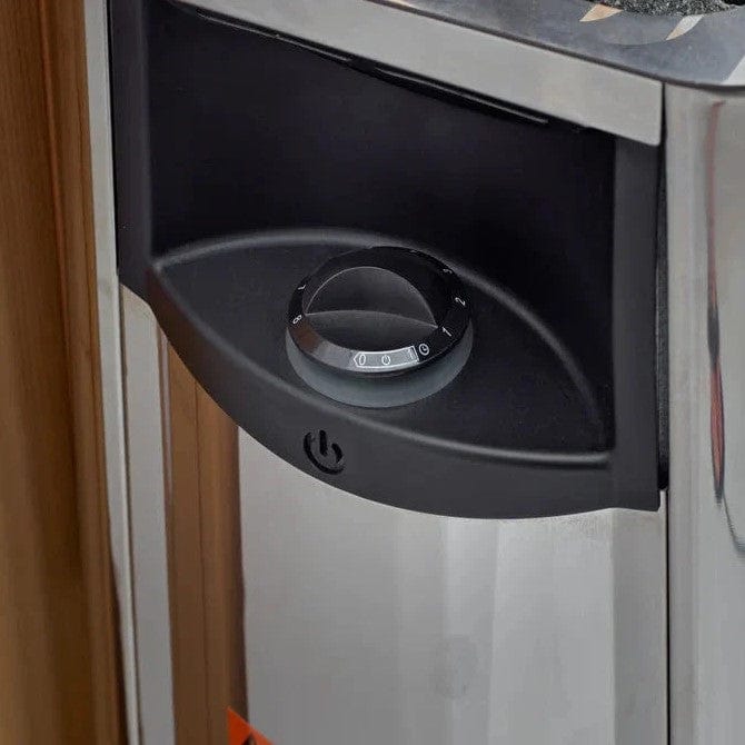 Close Up View Of The Harvia Heater Knob For The Golden Designs Soria 3-Person Full Spectrum EMF Hybrid Indoor Sauna | GDI-8330-01