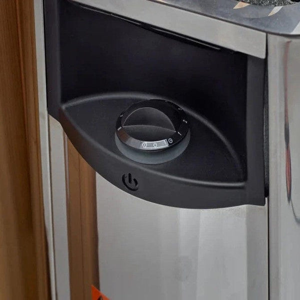 Close Up View Of The Harvia Heater Knob For The Golden Designs Toledo 6-Person Full Spectrum EMF Hybrid Indoor Sauna | GDI-8360-01