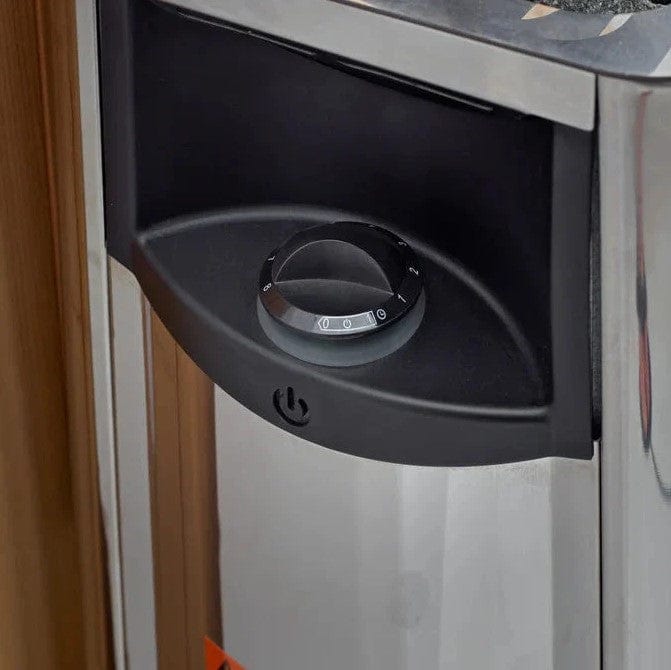 Close Up View Of The Harvia Heater Knob For The Golden Designs Toledo 6-Person Full Spectrum EMF Hybrid Indoor Sauna | GDI-8360-01