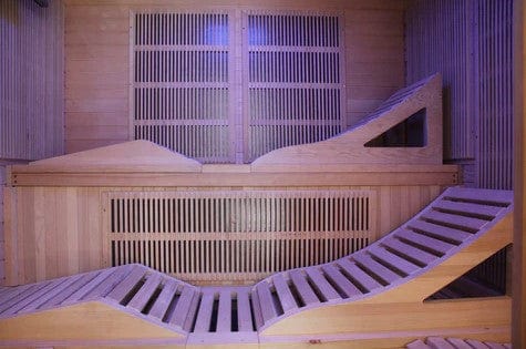 Close Up View Of The Interior Seating Of The Golden Designs Monaco 6-Person Near Zero EMF Indoor Sauna | GDI-6996-01