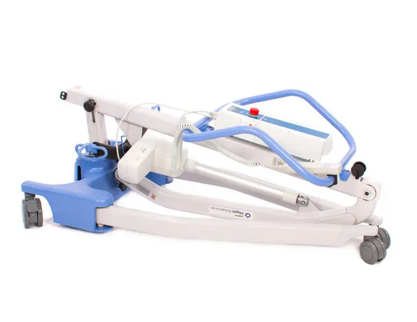 Close Up View Of The Joerns Hoyer Advance-E Portable Electric Professional Patient Lift Shown In The Folded Position On The Floor
