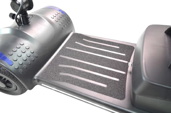 Close Up View Of The Journey Adventure Mobility Scooter Footplate Shown In Blue Color
