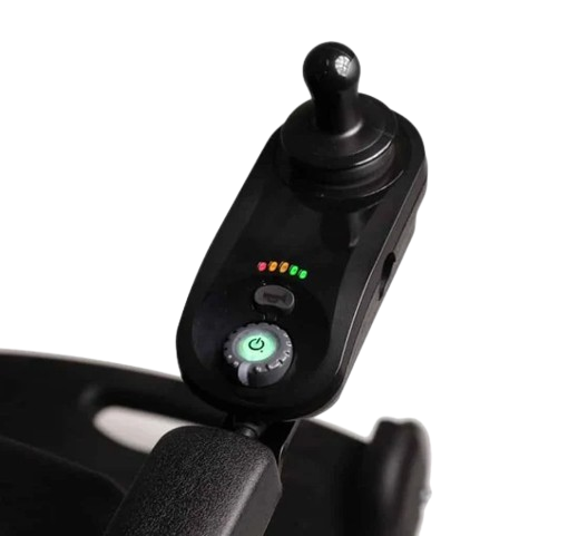 Close Up View Of The Joystick For The FreeRiderUSA Luggie Travel Power Wheelchair