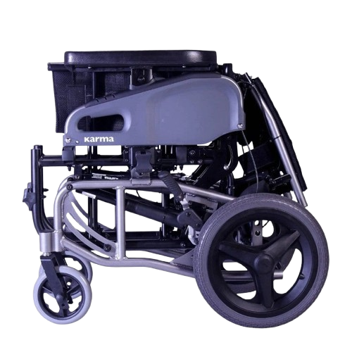 Close Up View Of The Karman VIP2-TR Tilt-In-Space Transport Wheelchair In The Folded Position