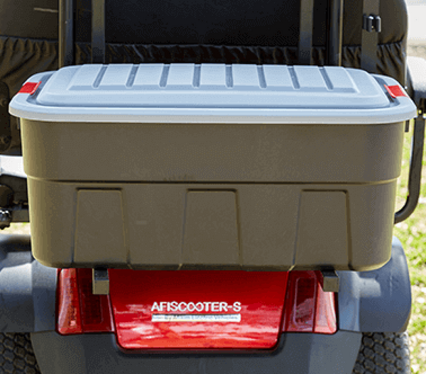 Close Up View Of The Large Rear Storage Box For The AFIKIM Afiscooter S4 Scooter