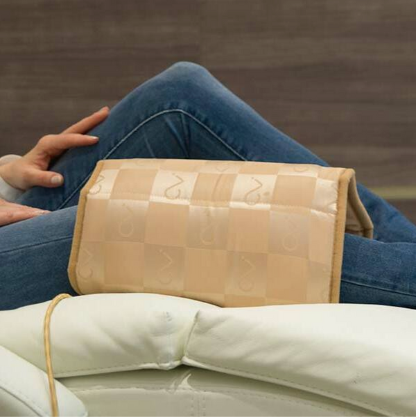 Close Up View Of The Localized Pillow Applicator For The Cellvital Homecare CV-HC PEMF Therapy System Shown Wrapped Around The Client's Knee