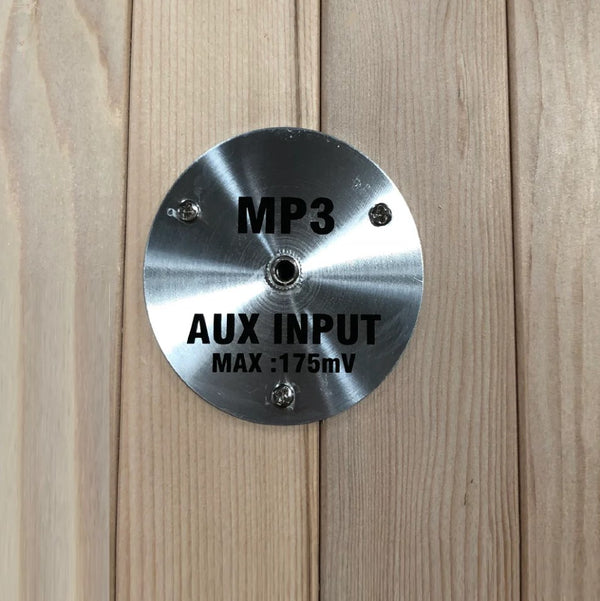 Close Up View Of The MP3 Input For The Dynamic Toscana 3 Person Ultra Low EMF FAR Infrared Indoor Sauna | DYN-6315-05 Elite