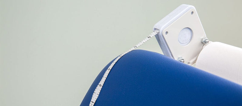 Close Up View Of The Med Mizer UpScale Adjustable Treatment Table Measurement Tape
