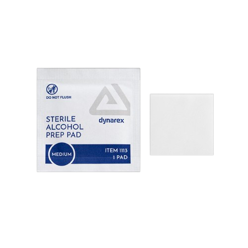 Close Up View Of The Medium Packet Sized For The Dynarex Sterile Alcohol Prep Pads Shown With The Pad Removed