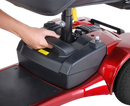 Close Up View Of The Merits Roadster S4 Mobility Scooter In Red Color Battery Housing