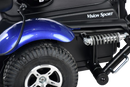 Close-Up View Of The Merits Vision Sport Power Chair In Blue Color With 'Vision Sport' Branding On The Frame. 