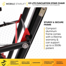 Close Up View Of The Mobile Stairlift EZ LITE Evacuation Stair Chair Frame With Text Sturdy And Secure Frame