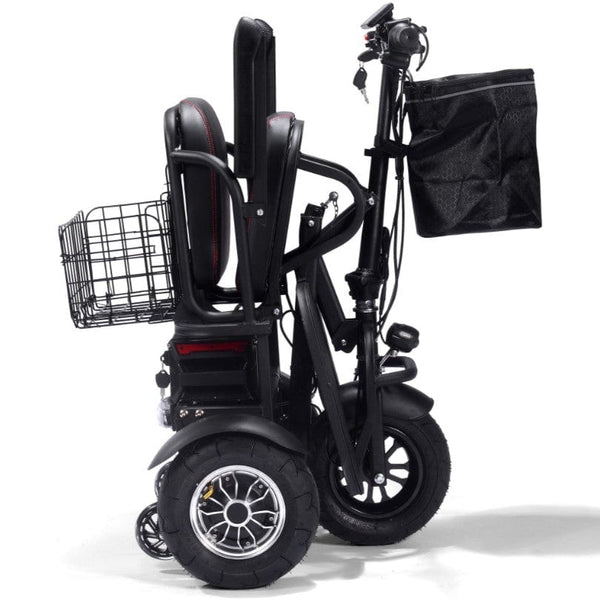 Close Up View Of The MotoTec Folding Mobility Dual Motor Electric Trike Shown In The Folded Position