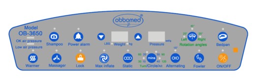 Close Up View Of The ObboMed OB-3650 UltraAir Alternating Pressure Mattress Control Panel