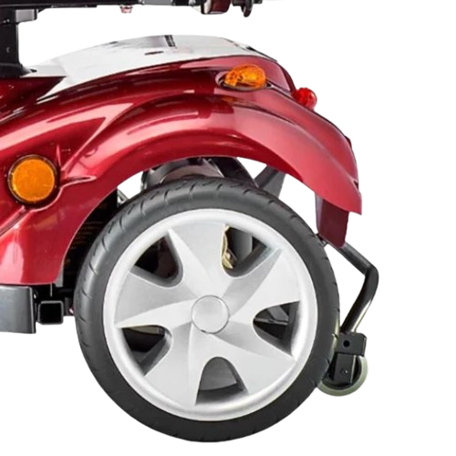 Close Up View Of The Rear Left Side Wheel For The FreeRiderUSA FR 510F II Mobility Scooter