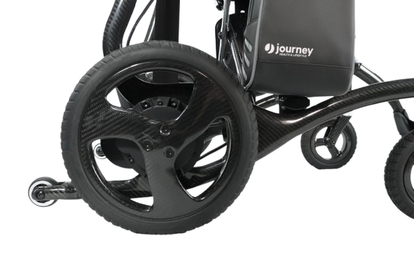 Close Up View Of The Rear Right Wheel For The Journey Air Elite Max Carbon Fiber Electric Wheelchair