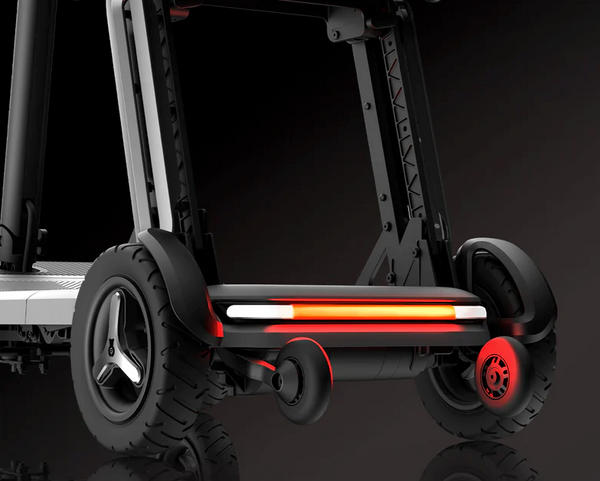 Close Up View Of The Red Brake Light And Anti Tipping Wheels For The Paiseec L5 Mobility Scooter