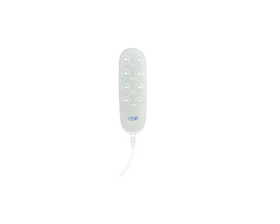 Close Up View Of The Remote Control For The Emerald Oasis Hi Low Adjustable Bed
