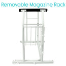 Close Up View Of The Removable Magazine Rack On The Vive Health Stand Alone Toilet Rail