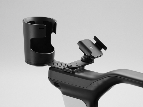 Close Up View Of The STRUTT ev1 Smart Electric Mobility Vehicle Shown With The Optional Phone And Cup Mount Attached