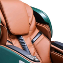 Close Up View Of The Seat Back And Armrest Controls Of The Ogawa Master Drive AI 2.0 Massage Chair | OG-8801 Shown In The Upright Chair Position In The Emerald And Cappuccino Color