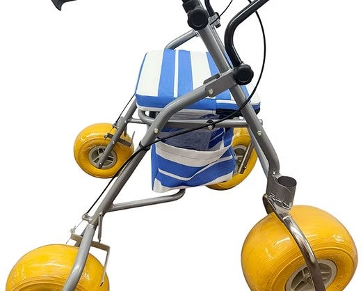 Close Up View Of The Seat For The AccessRec AccessWalk® All-Terrain Beach Rollator Shown In Grey And Black Color
