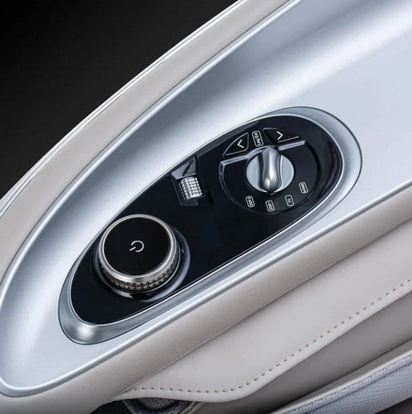 Close Up View Of The Side Arm Control Panel For The Ogawa Master Drive DUO Massage Chair | OG-8900 Shown In The Platinum And Platinum Color