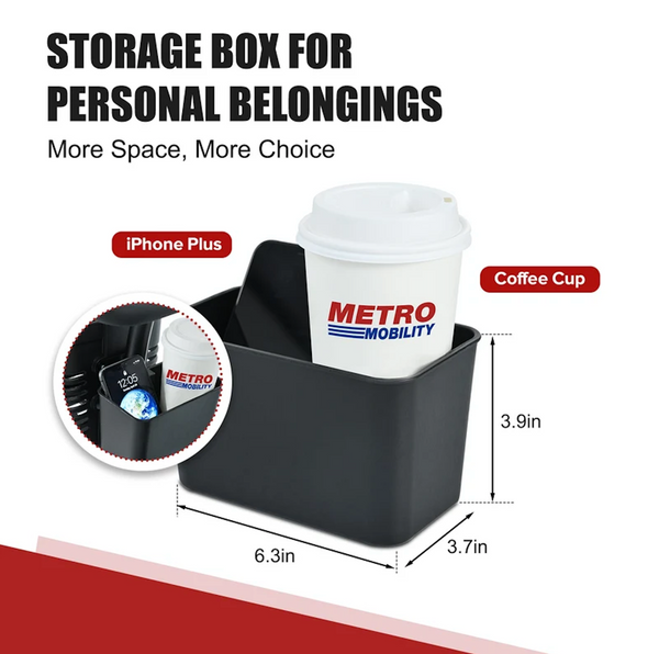 Close Up View Of The Storage Box For The Metro Mobility M1 Mobility Scooter