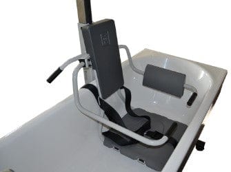Close Up View Of The TR Equipment Mobile Bath Chair Lift TR9650 Shown In A Bathtub