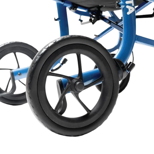 Close Up View Of The Wheels For The Strongback Mobility SEATA Rollator