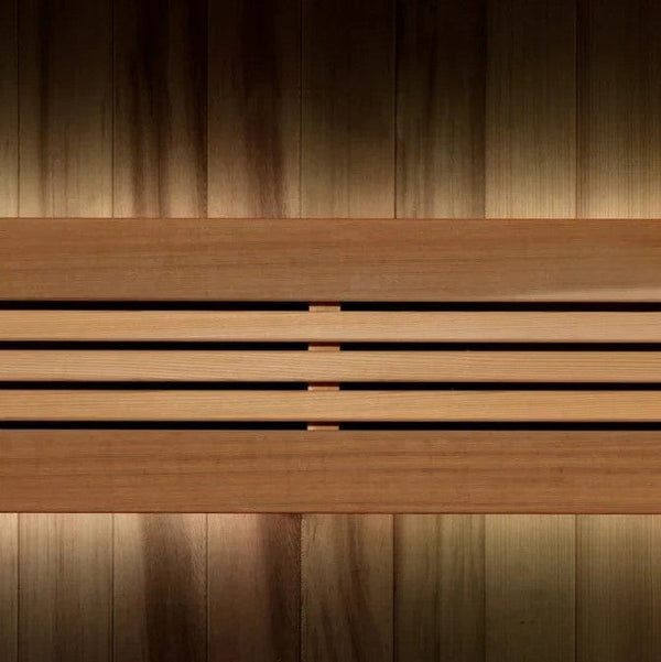 Close Up View Of The Wood Craftsmanship Of The Golden Designs Copenhagen 3-Person Indoor Sauna | GDI-7389-02