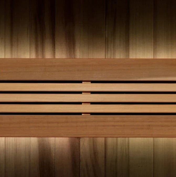Close Up View Of The Wood Craftsmanship Of The Golden Designs Copenhagen 3-Person Indoor Sauna | GDI-7389-02
