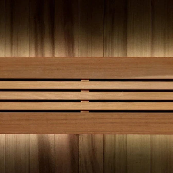 Close Up View Of The Wood Craftsmanship Of The Golden Designs Osla 6-Person Indoor Sauna | GDI-7689-02
