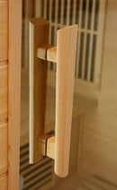 Close Up View Of The Wooden Handle For The Maxxus 4-Person Low EMF FAR Infrared Indoor Sauna | MX-K406-01-CED