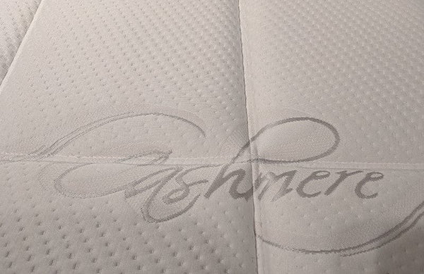 Close Up View Of The Word Cashmere Written On The Eurolux Quietud: The 9-Layer Luxury Mattress Crafted By Masters