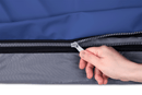 Close Up View Of The Zipper Of The Wellell Domus 3 Alternating Pressure Redistribution Mattress System With Quilted Cover Shown With A Hand Operating The Zipper