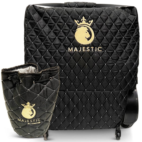 ComfyGo IQ 8000 Electric Wheelchair Black Quilted Wheelchair Cover With 'Majestic' Branding And Joystick Controller Cover