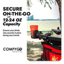 ComfyGo IQ 9000 Electric Wheelchair With A Cup Holder Featuring Text About Secure On-The-Go Capacity