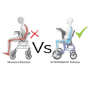 Comparison Of A Standard Rollator And Strongback Mobility SEATA Rollator With Spinal Alignment Illustrations