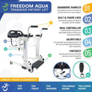 Diagram Of The Freedom Aqua Shower Patient Transfer Lift Highlighting Its Key Features