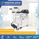 Diagram Of The Freedom Aqua Shower Patient Transfer Lift Highlighting Its Water Resistant Design