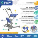 Drawing Highlighting The Key Features Of The Ascend & Go Sit to Stand Patient Lift