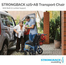 Elderly Woman Exiting Car Into The Strongback Excursion 12S +AB Lightweight Transport Chair With The Help Of A Caregiver In A Home Setting