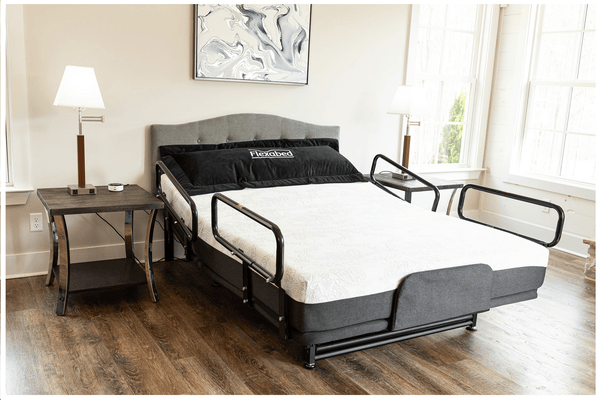 The Flexabed Hi Low Adjustable Bed with Side Rails front view