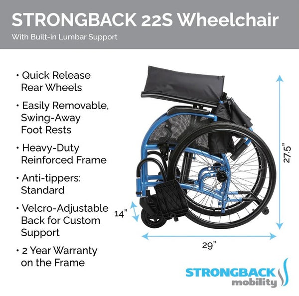 Folded Dimensions Of The Strongback 22S Ultra-Lightweight Wheelchair