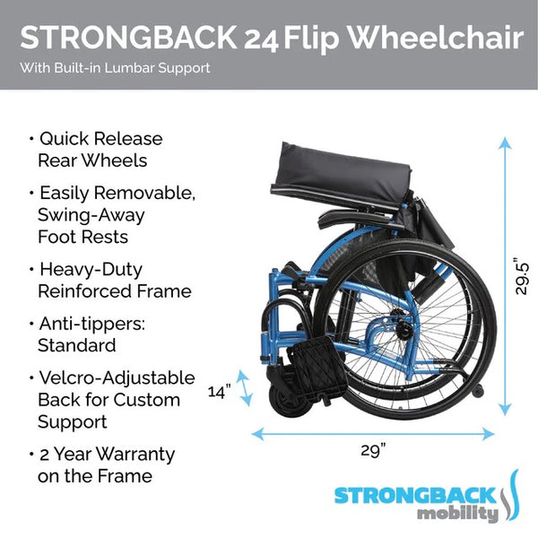 Folded Dimensions Of The Strongback 24 Flip Back Arms Ultra-Lightweight Wheelchair