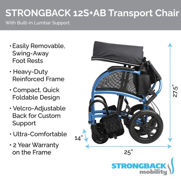 Folded Dimensions Of The Strongback Excursion 12S +AB Lightweight Transport Chair