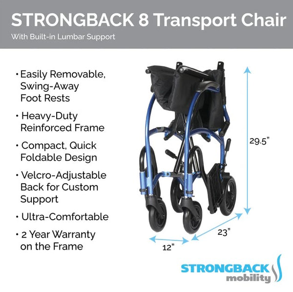 Folded Dimensions Of The Strongback Excursion 8 Lightweight Transport Chair