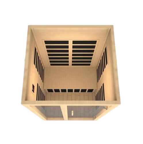 Front Centered Interior Overhead View Of The Dynamic Santiago 2-Person Low EMF FAR Infrared Indoor Sauna | DYN-6209-01